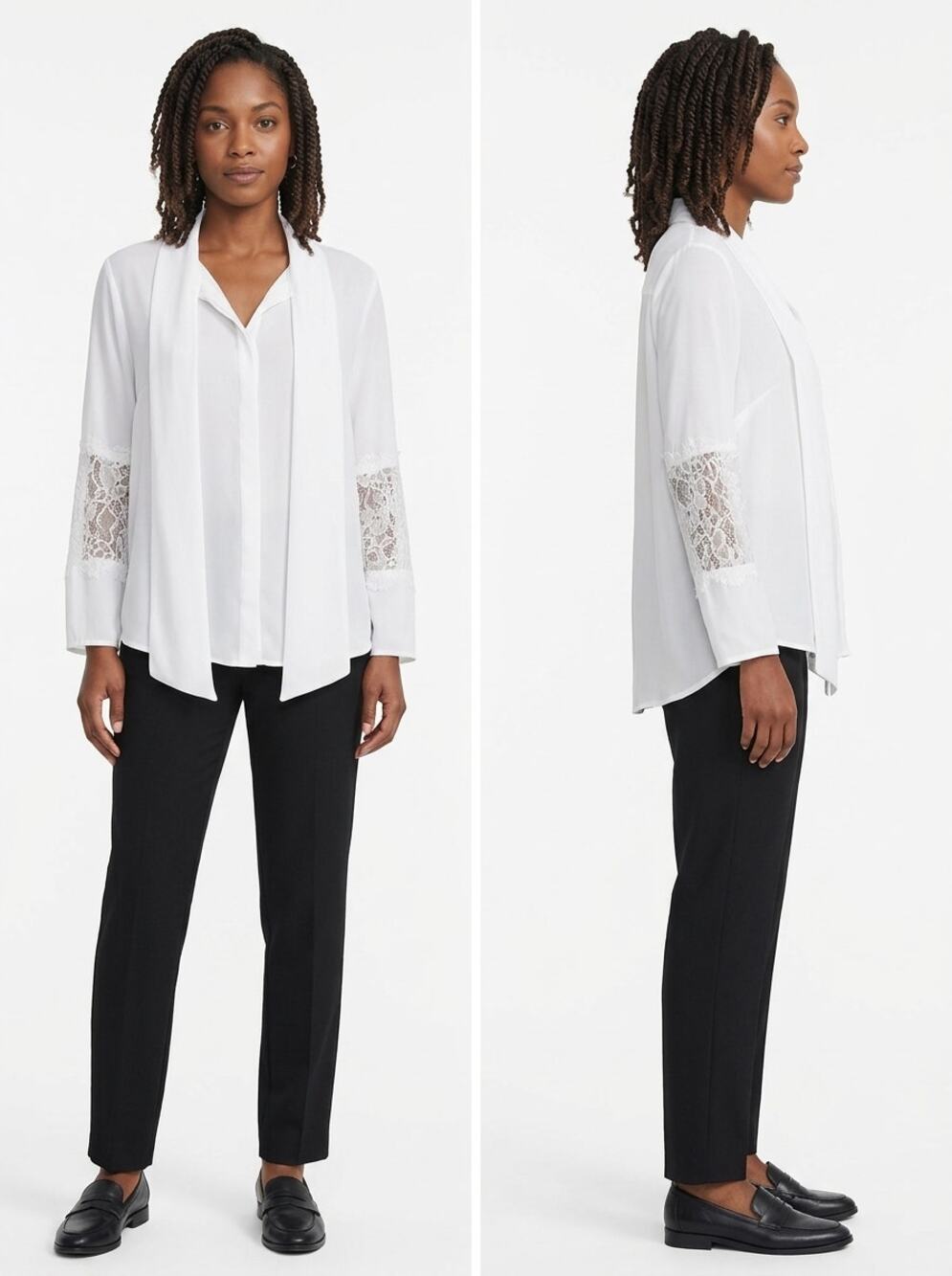 Express White V-Neck Chiffon Lace Lightweight Blouse Women Petite Size S/P